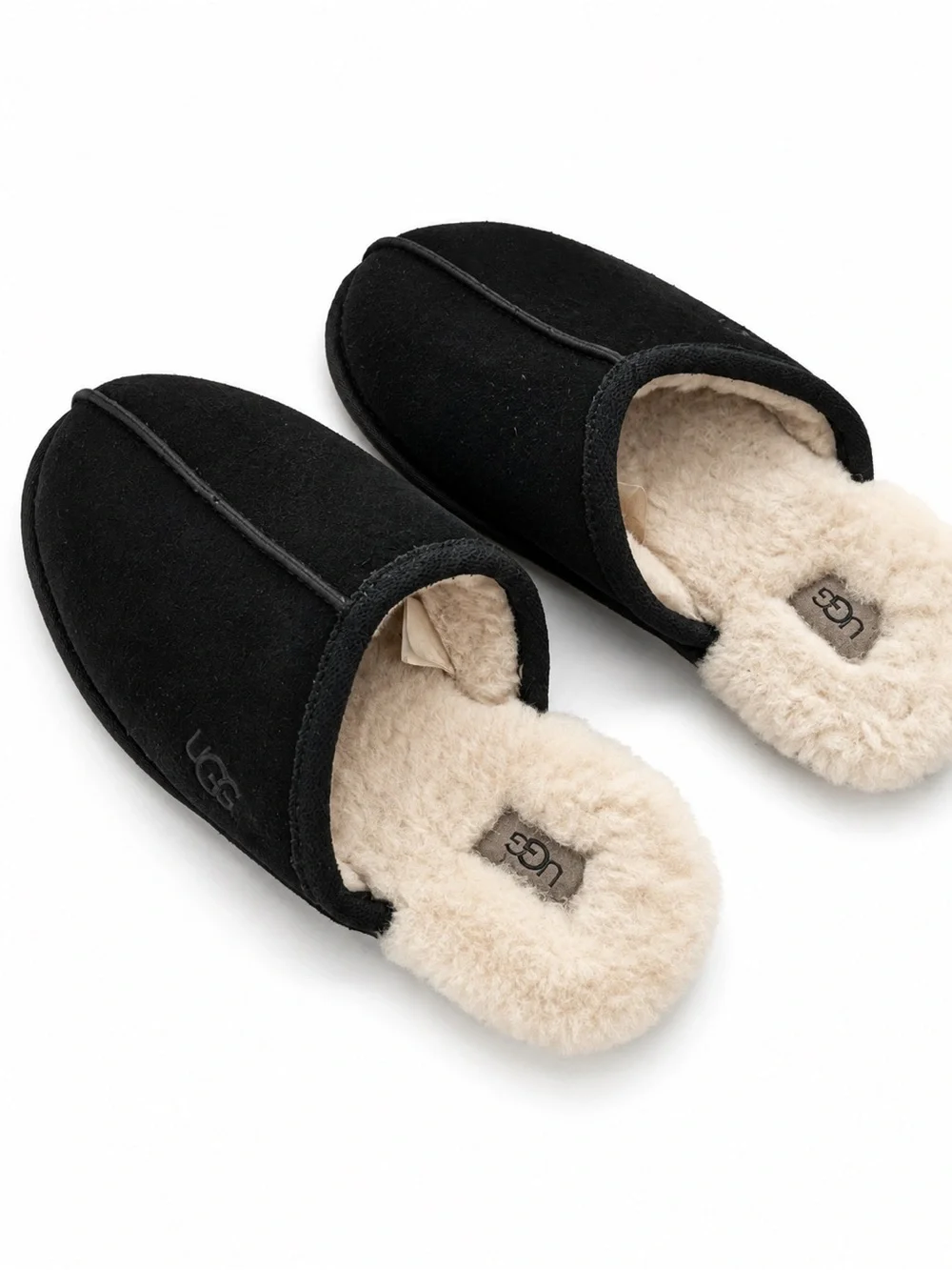 UGG Men’s Black Sheepskin Suede Scuff Slippers Size 10